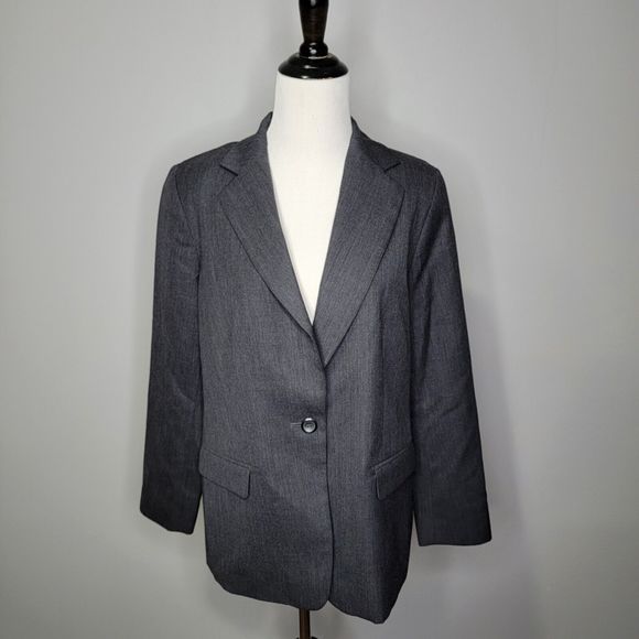 Pendelton Size 12 Virgin Wool One Button 2 Pocket Lined Blazer Jacket Gray‎ - Picture 1 of 12